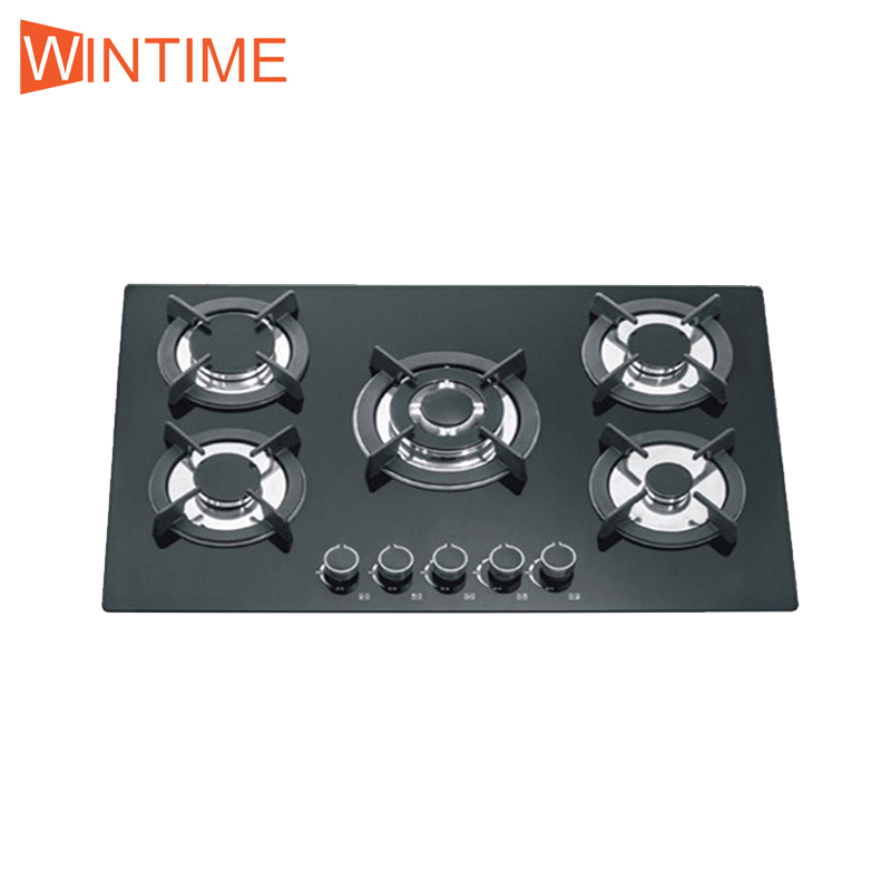 5 burner gas hob with glass panel